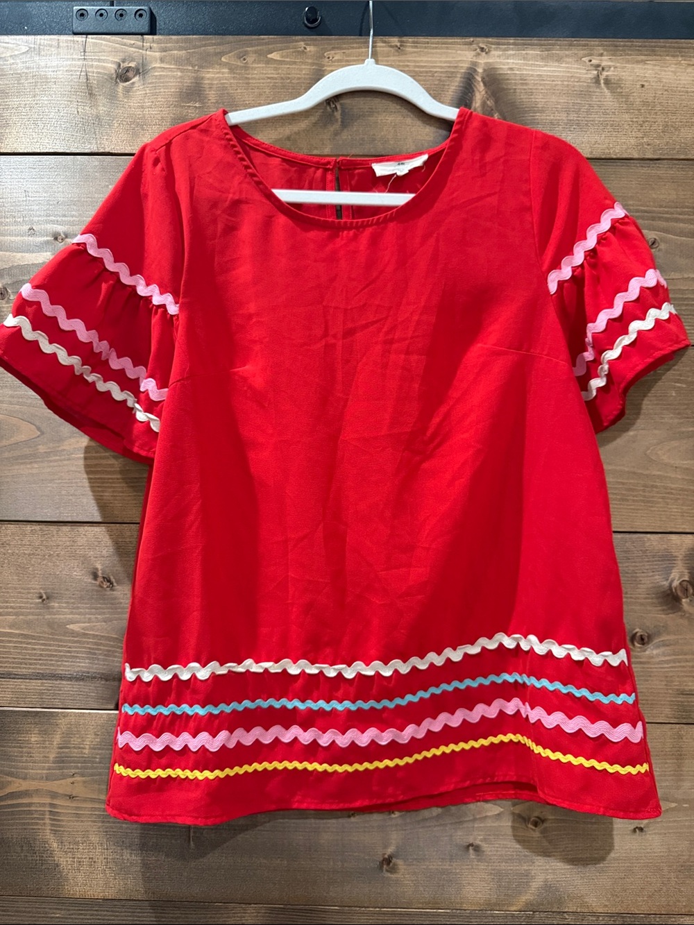entro Red Short-Sleeve Embellished Blouse